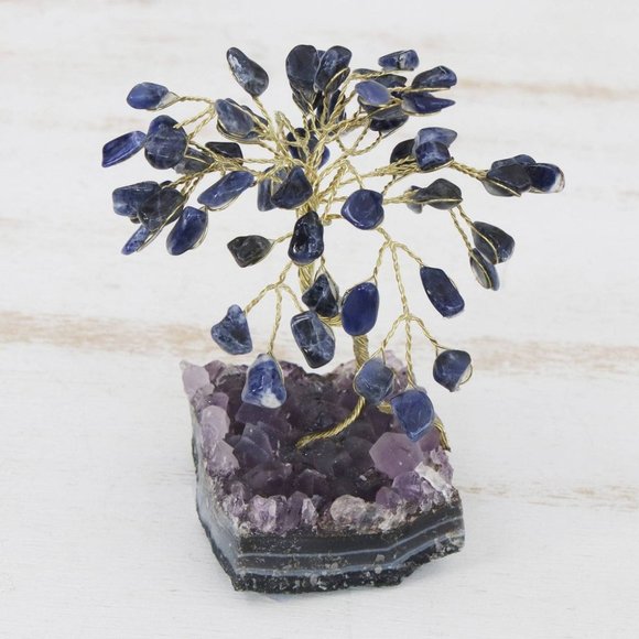 Handmade Little Tree Sodalite Gemstone Sculpture - Picture 1 of 3
